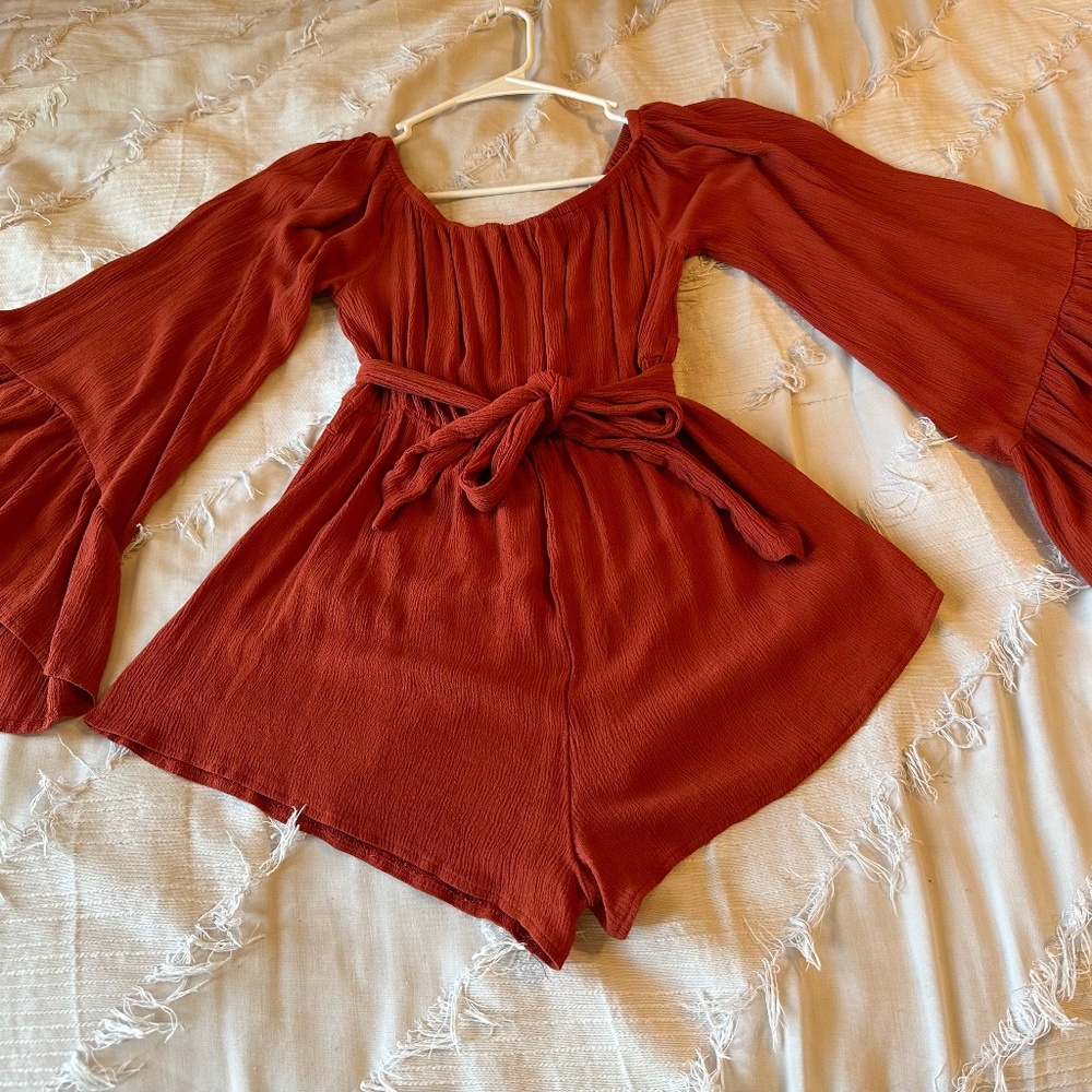 Bell sleeve orange romper